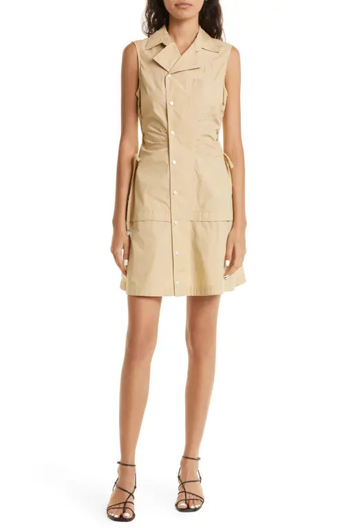 Derek Lam 10 Crosby Serena Side Lace-Up Sleeveless Cotton Shirtdress in Khaki at Nordstrom, Size 6 | Nordstrom