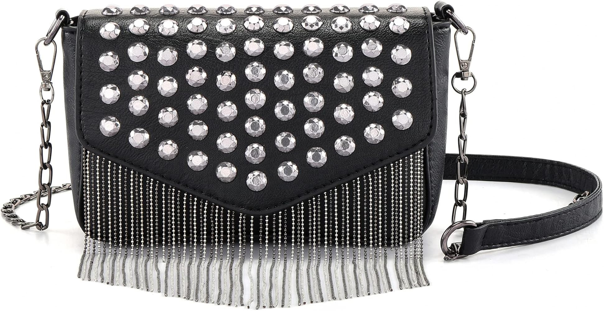 Women Small Crossbody Handbag Purse Rivet Tassel Clutch Evening Cellphone Wallet PU Leather Punk ... | Amazon (US)