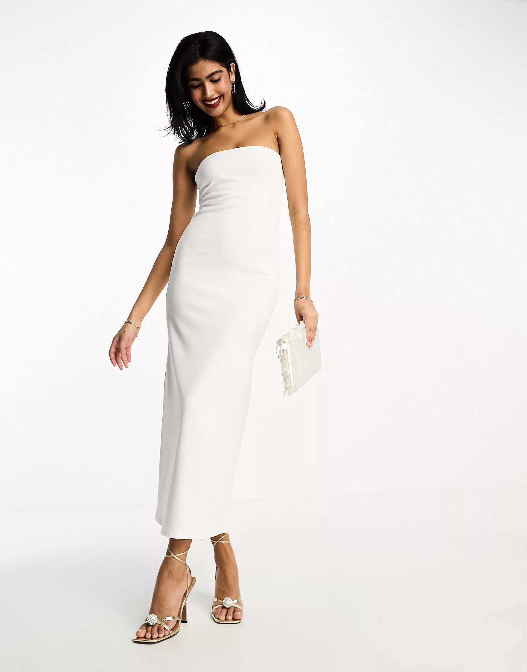 ASOS DESIGN bandeau maxi dress with split hem in white | ASOS (Global)