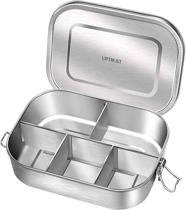 UPTRUST Stainless Steel Bento Lunch Food Box Container, 5-Compartment Large 1400ML Metal Bento Lu... | Amazon (US)