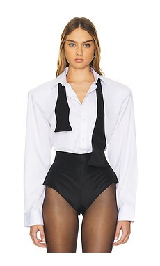 The Dolls House Toni Bow Tie Shirt in White from Revolve.com | Revolve Clothing (Global)