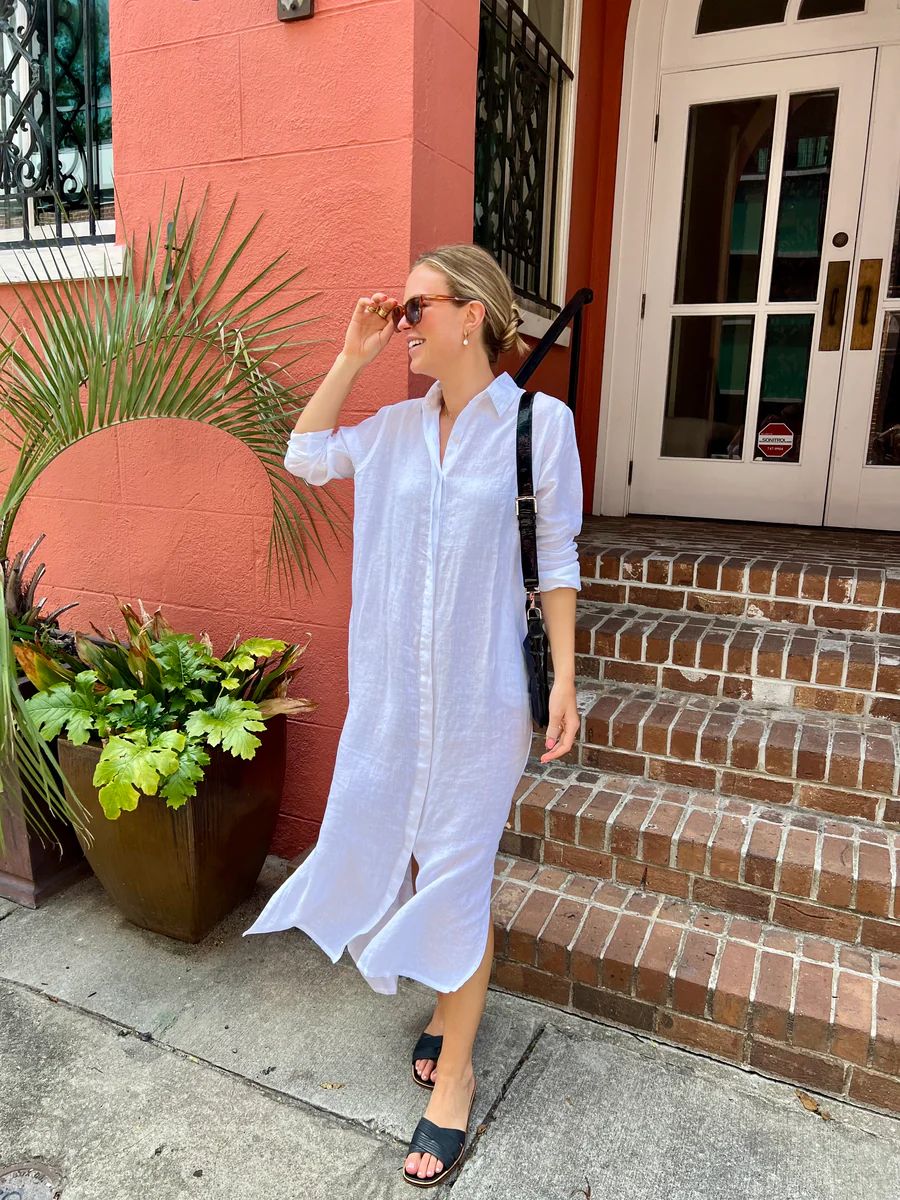 Elizabeth Maxi Dress White Linen | Madison Mathews