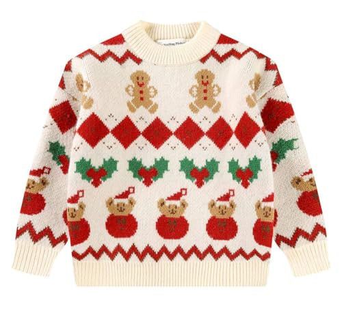 SMILING PINKER Little Girls Christmas Sweater Chunky Knitted Santa Reindeer Pullover Warm Winter Top(7 Years,Beige) | Amazon (US)