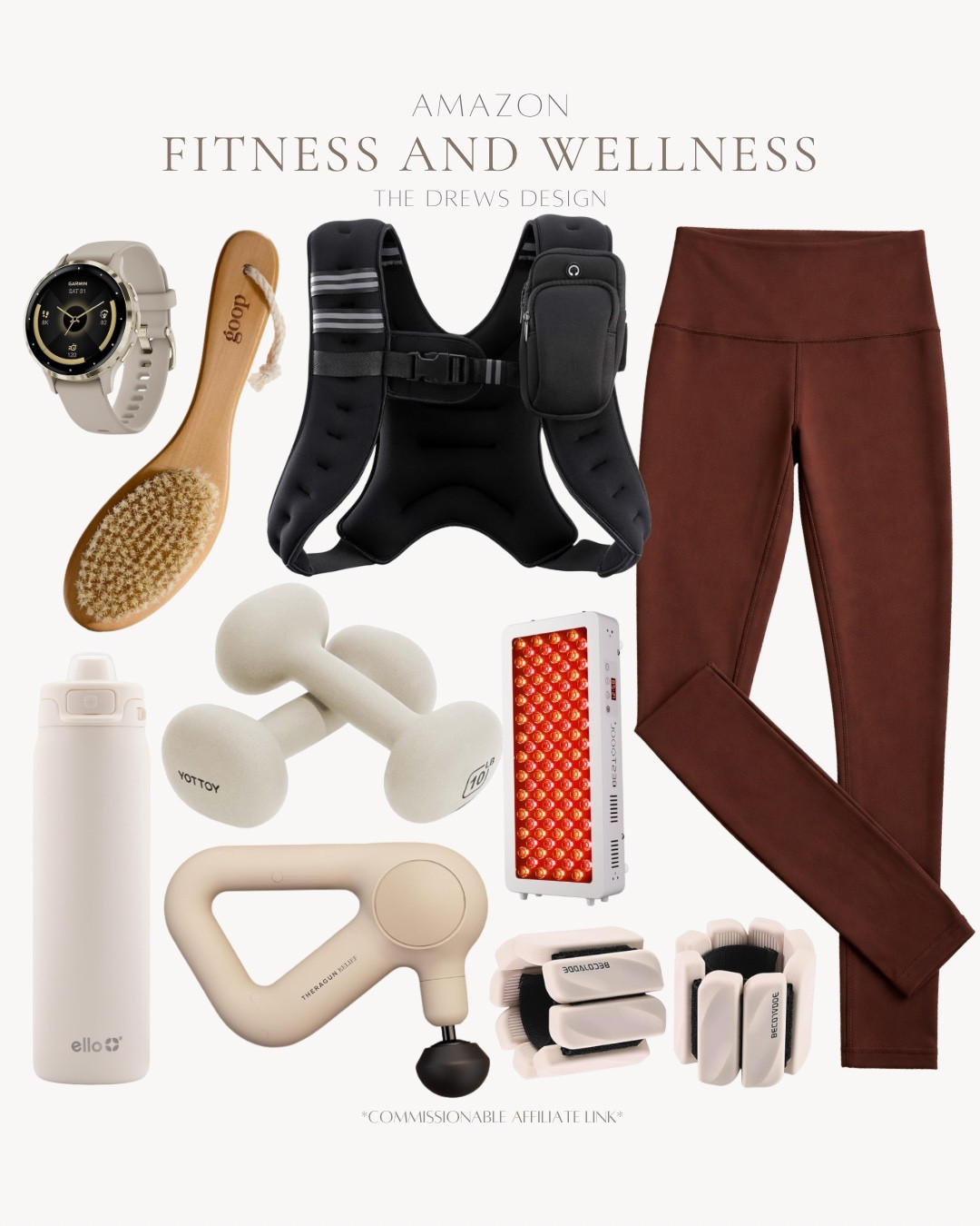 Fitness and wellness finds include yoga leggings, wrist weights, red light, massage gun, water bottle, dumbbells, weighted vest, dry brush, and smart watch.

Wellness, fitness, fitness must haves

#LTKselfcare #LTKFindsUnder50 #LTKfitnessgoals
