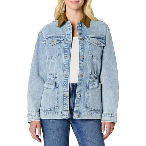 Amazon Essentials Women's Regular-Fit Low Stretch Denim Cinched Waist Barn Jacket, Iced Light Wash, Large | Amazon (US)