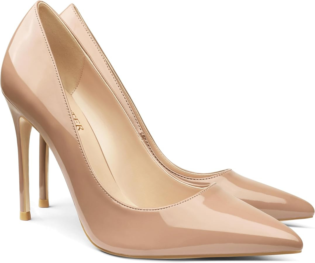 COLETER Women's 4 Inch Pumps Pointed Toe Dress Shoes Slip On Stiletto Pumps | Amazon (US)