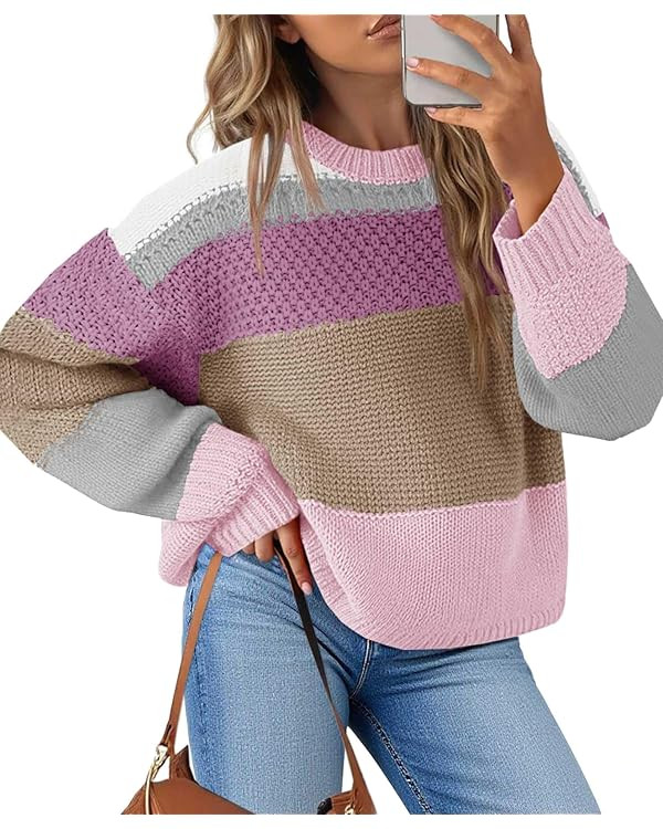 Saodimallsu Womens Color Block Cropped Sweaters 2025 Winter Trendy Casual Oversized Y2k Going Out... | Amazon (US)