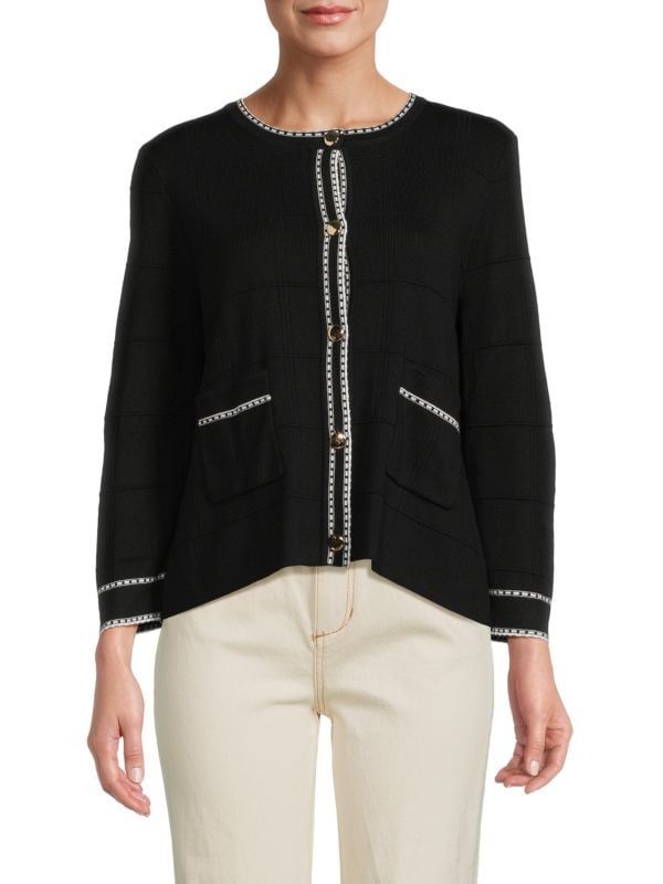 Adrianna Papell Check Tipped Cardigan on SALE | Saks OFF 5TH | Saks Fifth Avenue OFF 5TH