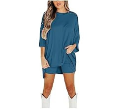 Poloution 2 Piece Outfit Lounge Set, Summer Casual Oversized Ribbed Knitted T-Shirt Tops Biker Sh... | Amazon (US)
