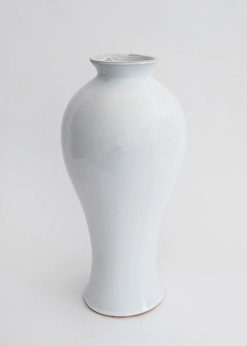 Ceramic Tall Glossy Vase in Blue-Washed White - 16 | Afloral