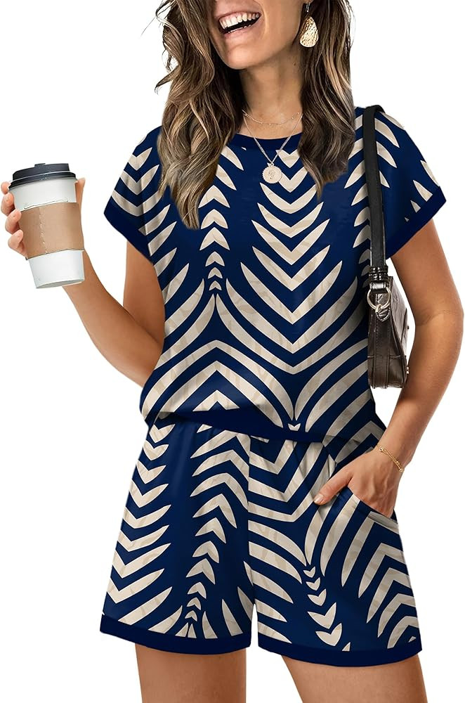 WIHOLL Two Piece Sets for Women Summer Lounge Short Sets Cap Sleeve Crew Neck Sweatsuit with Pock... | Amazon (US)