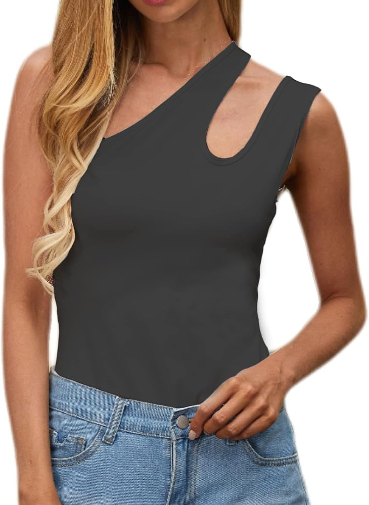 Nlife One Shoulder Bodysuit for Women Sleeveless Sexy Corset Tank Tops Basic Spandex Leotard | Amazon (US)