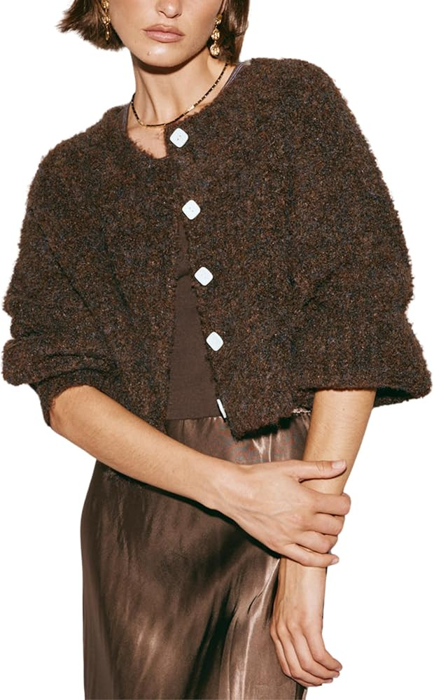 Lviefent Women Knit Cardigans Casual Open Front Button Down Long Sleeve Cropped Sweater Jacket Ou... | Amazon (US)