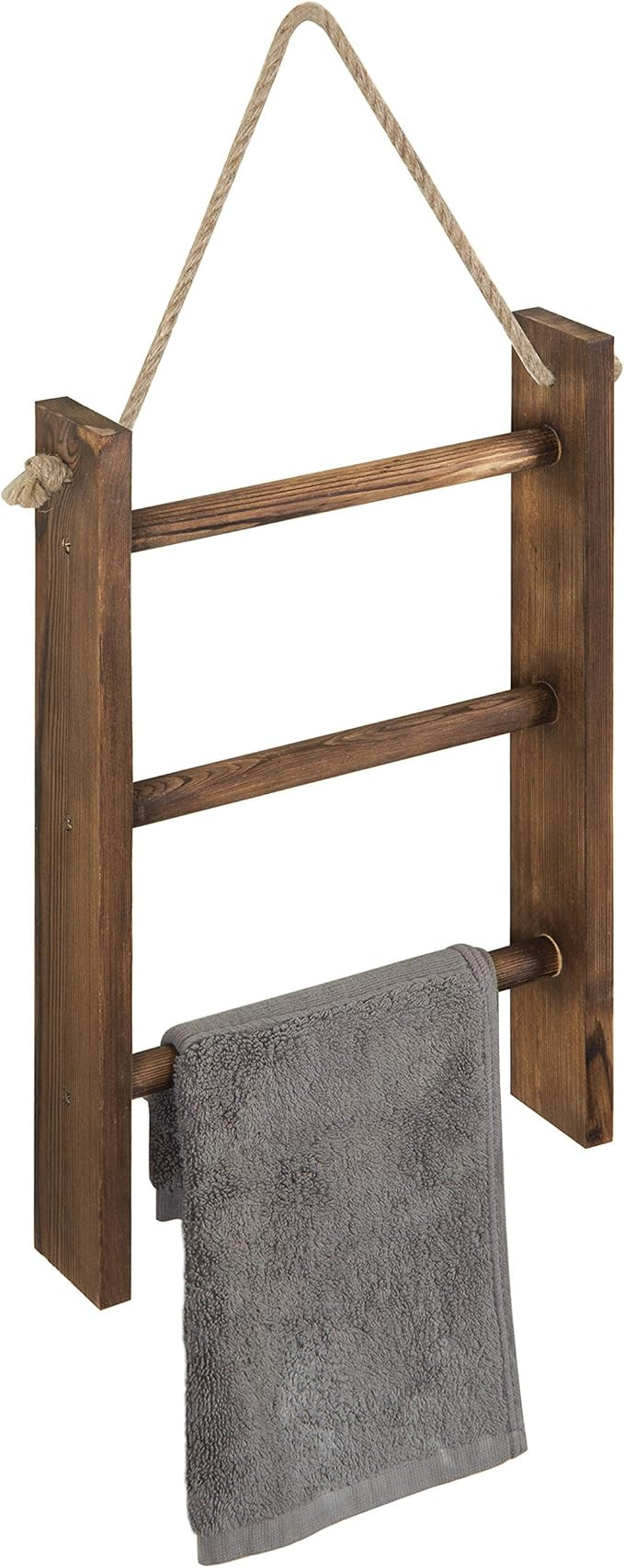 MyGift Rustic Dark Brown Wood Wall Hanging 3 Tier Hand Towel Ladder Rack, Bathroom Towel Storage ... | Amazon (US)