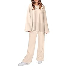 ANRABESS Women 2 Piece Outfits Sweatsuit Oversized Knit Pullover and Drawstring Wide Leg Pants Sw... | Amazon (US)
