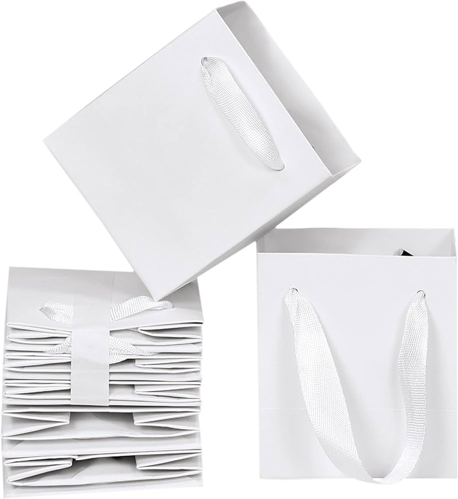 HUAPRINT White Gift Bags,12 Pack Small White Paper Bags with Handles Bulk-4x2.75x4.5 inch,Mini Pa... | Amazon (US)