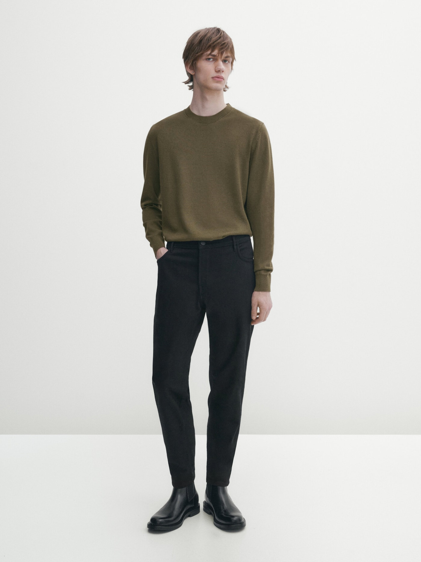 Wool blend knit sweater with crew neck | Massimo Dutti UK