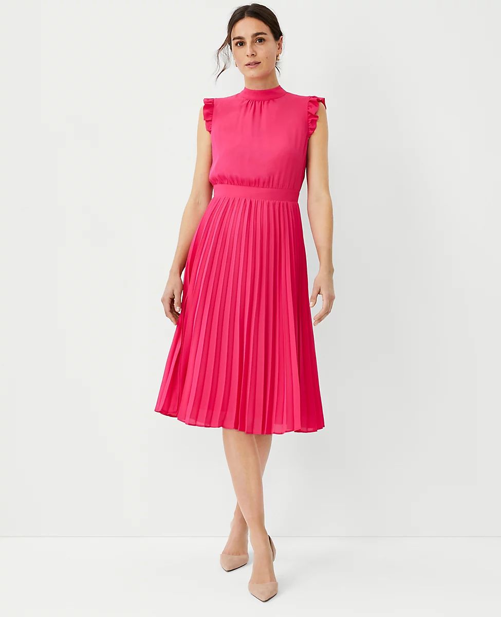 Ruffle Sleeve Pleated Dress | Ann Taylor (US)