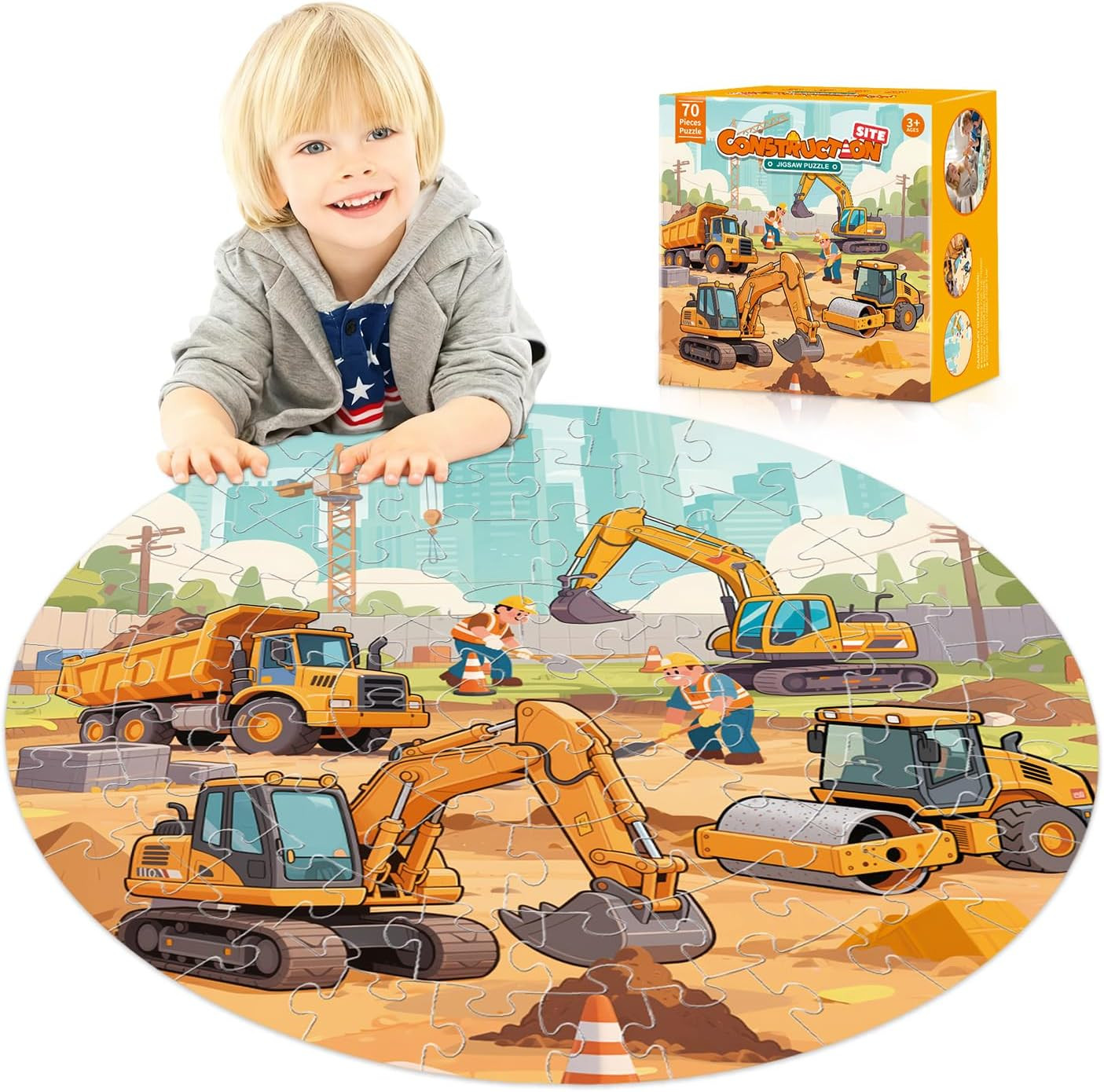 Floor Puzzles for Kids Ages 4-6 70 Piece Construction Site Large Floor Puzzle with Excavator, Dump Truck, Bulldozer Building Site Jigsaw Puzzles Educational Toy Gift for Boys Ages 6-8 | Amazon (US)