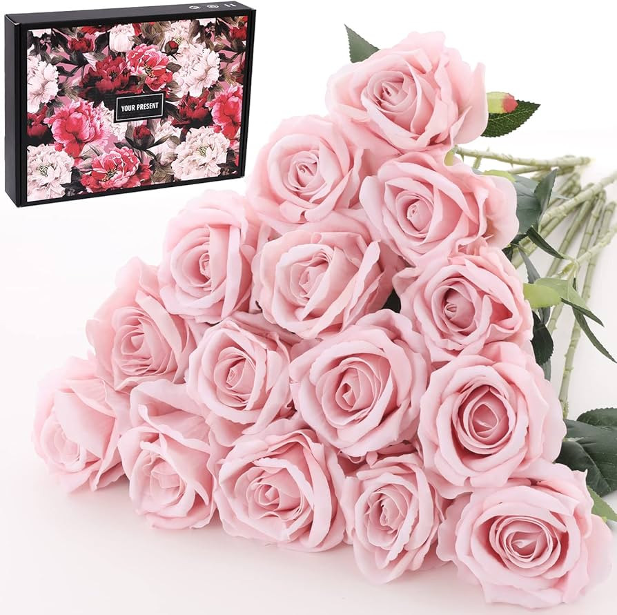 Cloudecor 15Pcs Artificial Roses Velet Real Touch Single Stem Fake Roses Silk Realistic Bouquet F... | Amazon (US)