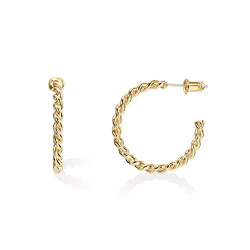 PAVOI 14K Gold Plated 2.5mm Twisted Rope Round Hoop Earrings (25 Millimeters, Yellow Gold Plated) | Amazon (US)