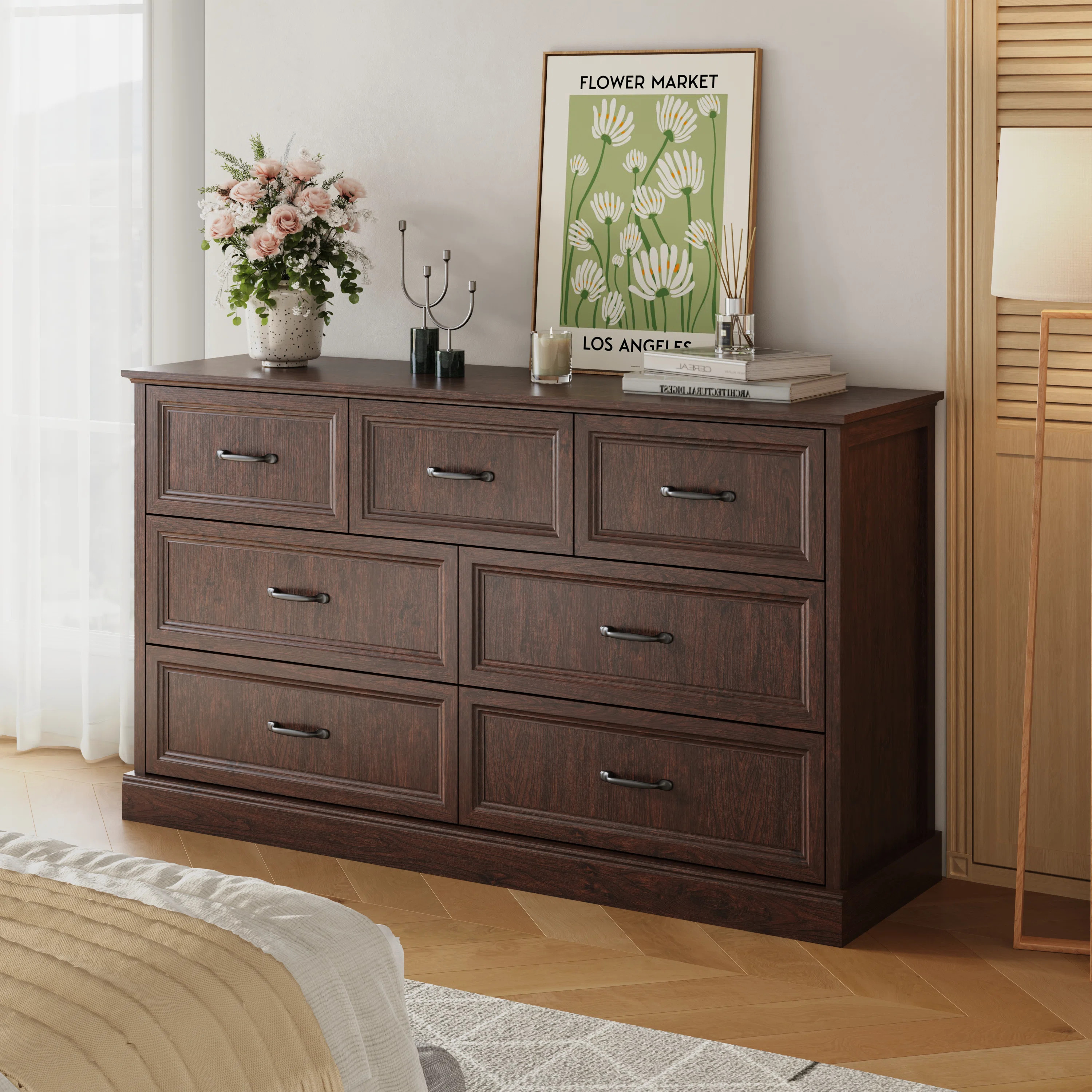 Modern 55" W 7 Drawer Dresser for Bedroom,Brown Chest of Drawers for Living Room | Wayfair North America