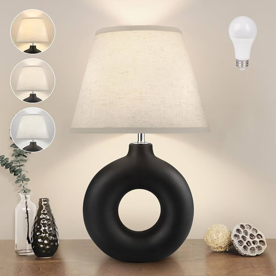 Black Ceramic Table Lamp for Living Room Bedroom, 21" Modern Bedside Lamps with 3 Color Temperatu... | Amazon (US)