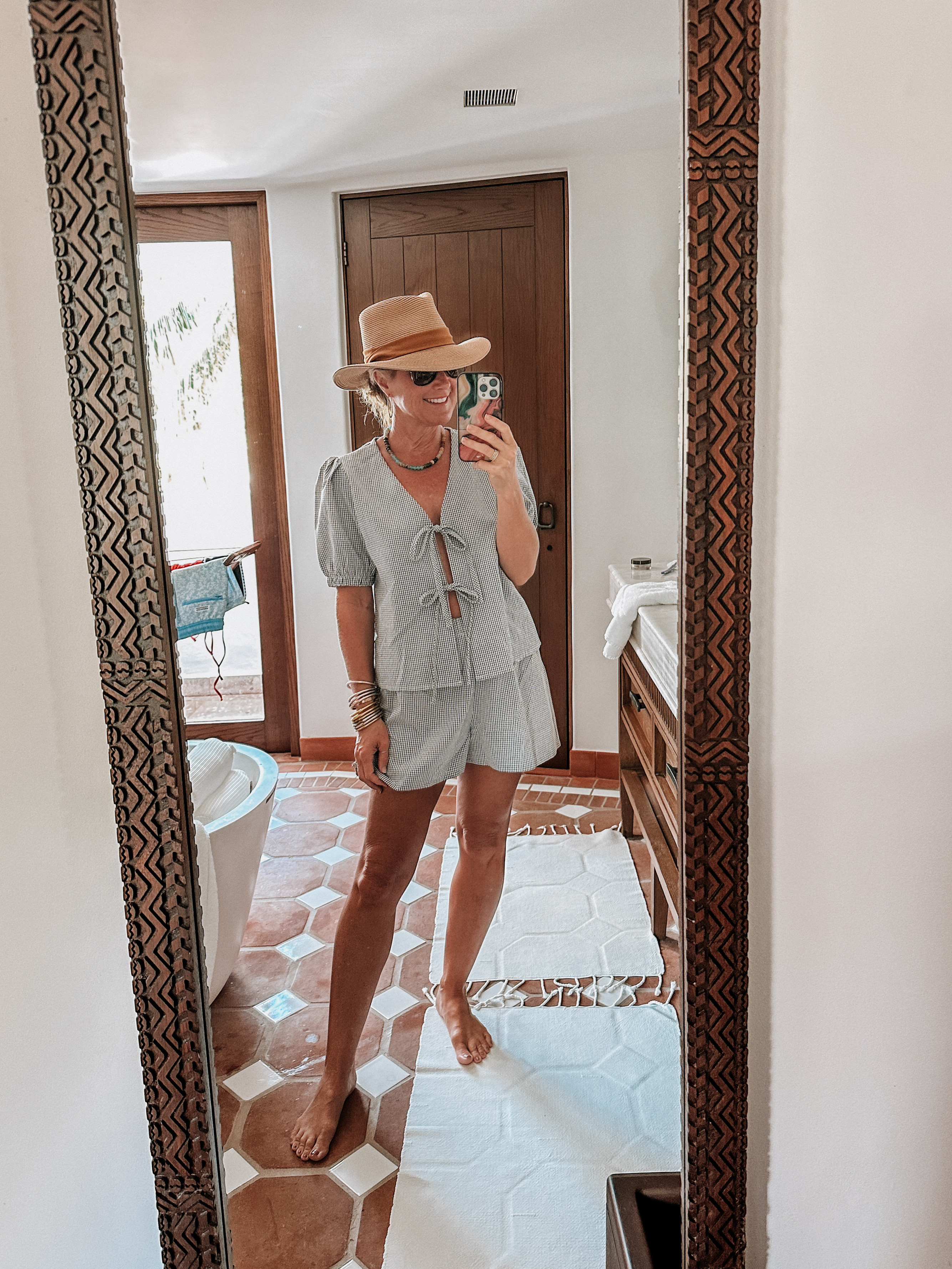 Fun vacation set, with tie-front top & pill-on shorts  

#LTKOver40