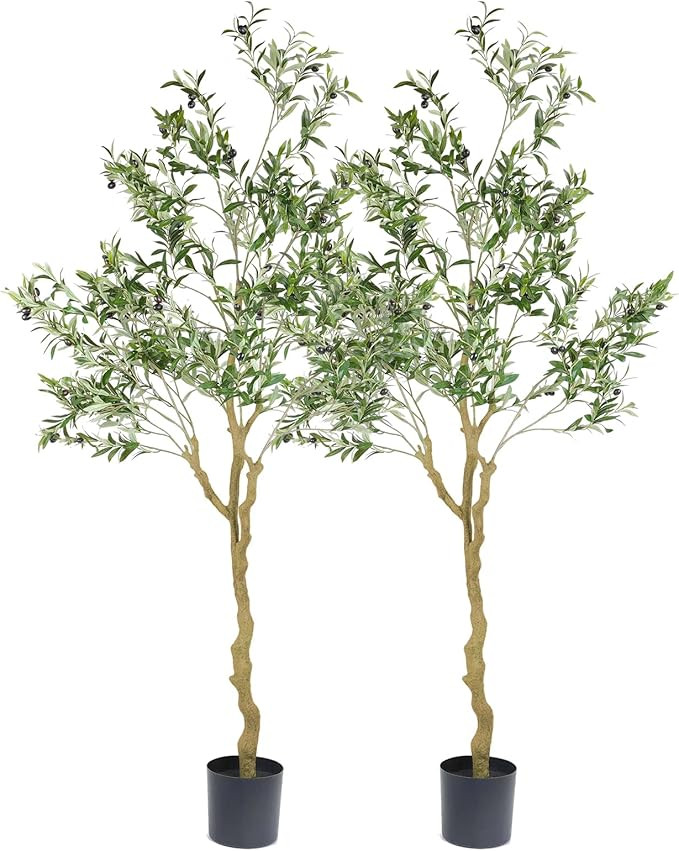 Tall Faux Olive Tree，7ft（84in） Realistic Potted Silk Artificial Olive Tree， Fake Olive Tr... | Amazon (US)