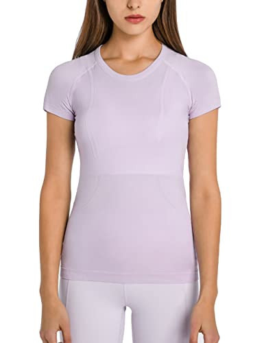 LUYAA Short Sleeve Workout Tops for Women Athletic Running Tranning Climbing Quickly Dry Slim Fit Summer XS Light Purple | Amazon (US)