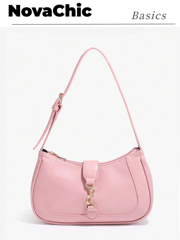 1pc Novachic Pink Retro Minimalist Crescent Moon Shaped Bag With Hook Decor, Adjustable Shoulder Strap, Suitable For Date, Outing, Party | SHEIN