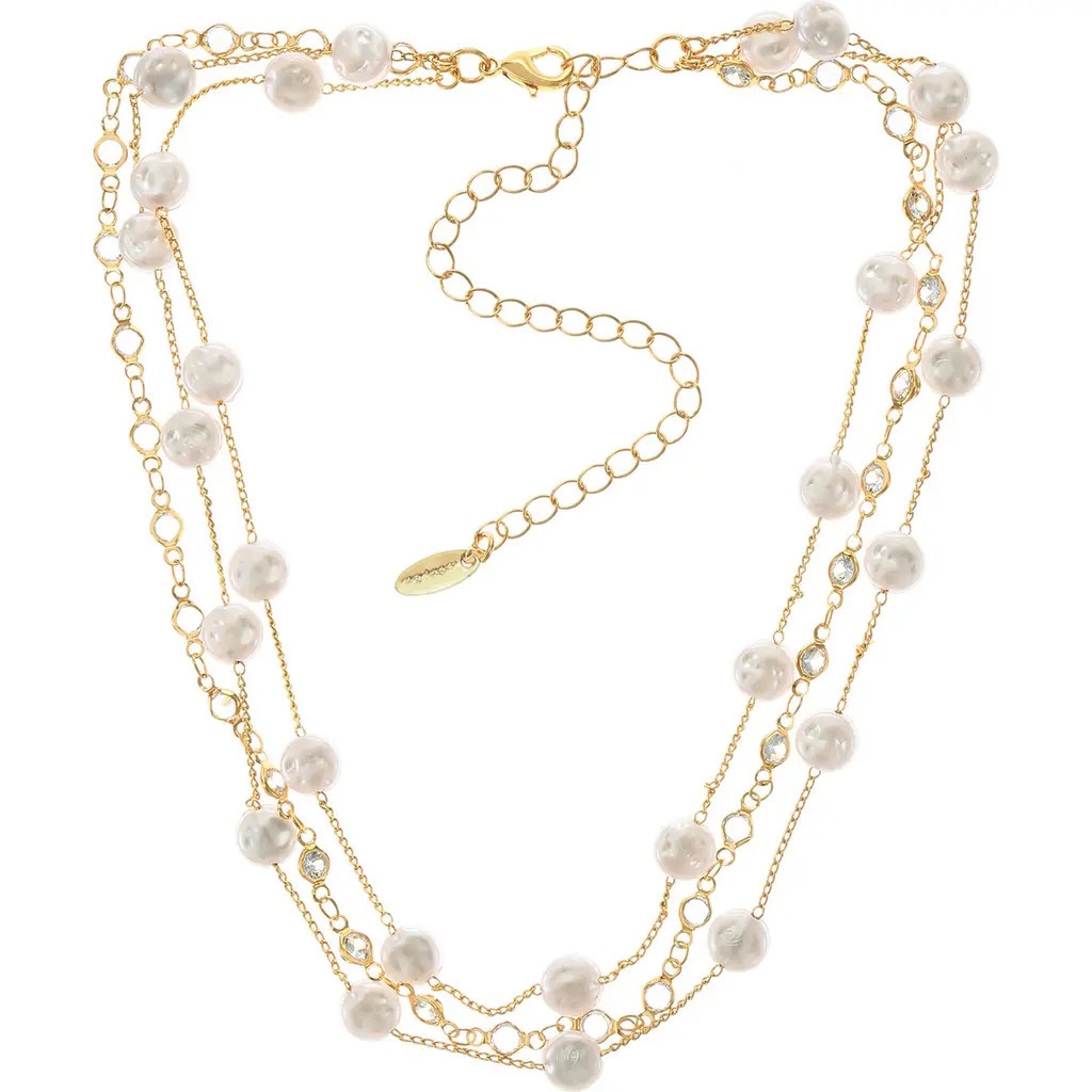 Ettika Imitation Pearl & Cubic Zirconia Layered Necklace in Gold at Nordstrom | Nordstrom