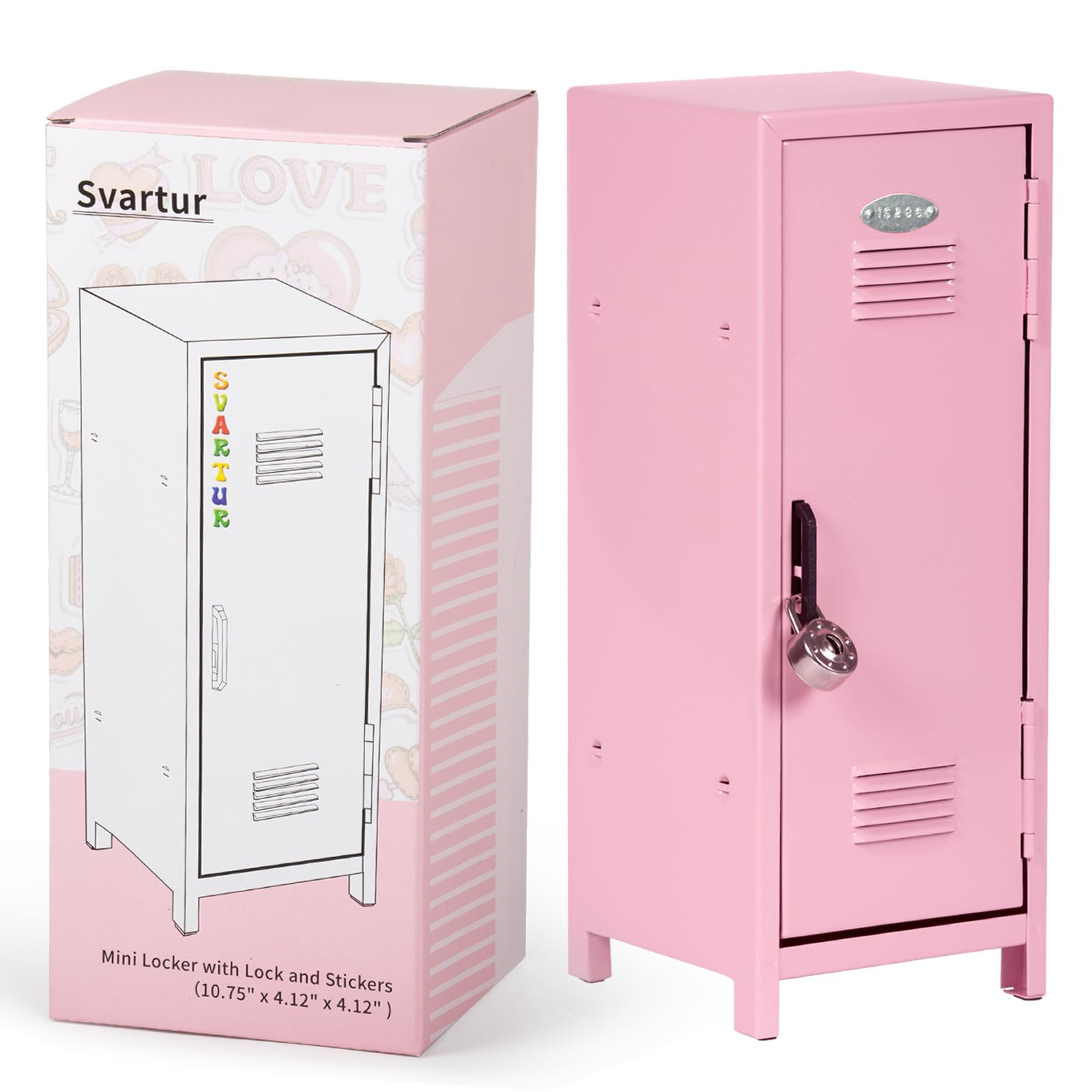 Svartur Mini Locker with Lock & Keys, Stickers, Metal Small Locker for Desktop, Girls Lockbox Des... | Amazon (US)