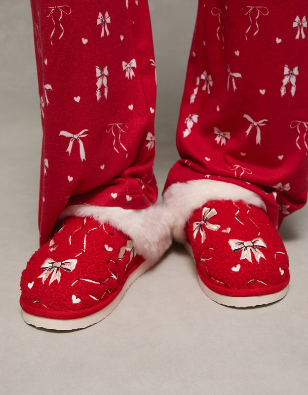 AE Holiday Bows Scuff Slipper | American Eagle Outfitters (US & CA)