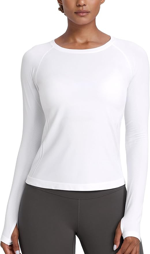 CRZ YOGA Seamless Long Sleeve Shirts for Women Waist Length - Workout Athletic Running Gym Yoga T... | Amazon (US)