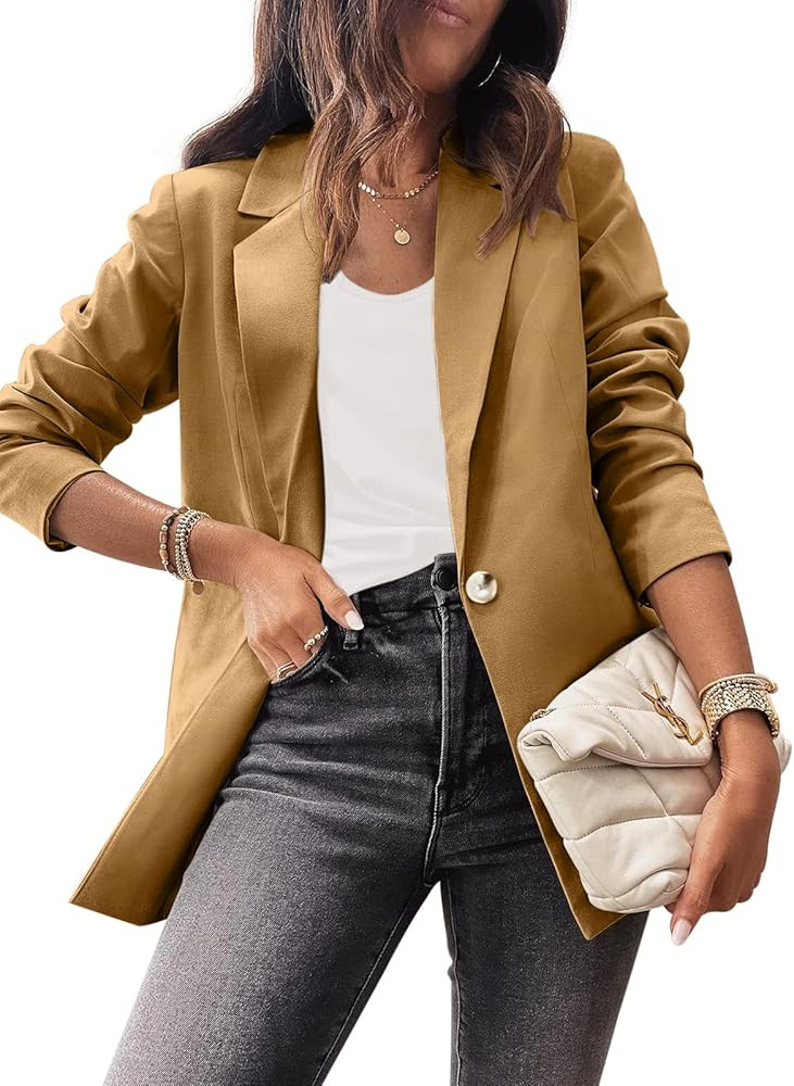Dellytop Women's Casual Blazers Long Sleeve Lapel Button Solid Work Office Blazer Jacket | Amazon (US)