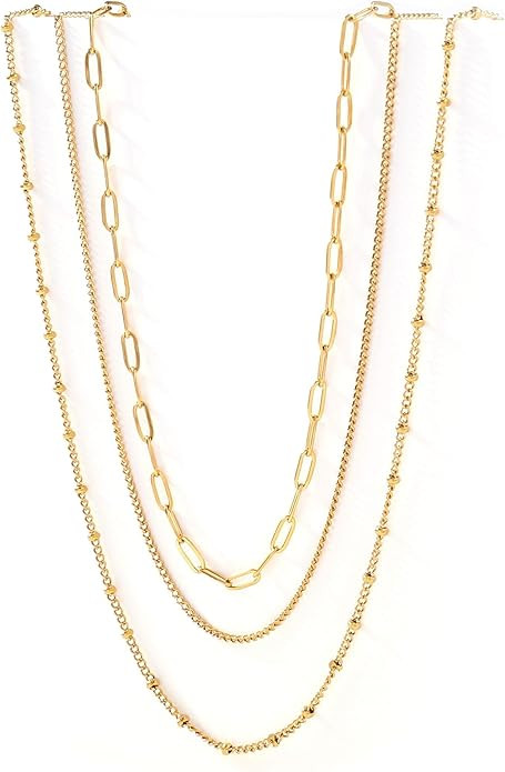 CONRAN KREMIX Waterproof Gold Necklace Layered Necklaces for Women Non Tarnish,14k Gold Plated St... | Amazon (US)