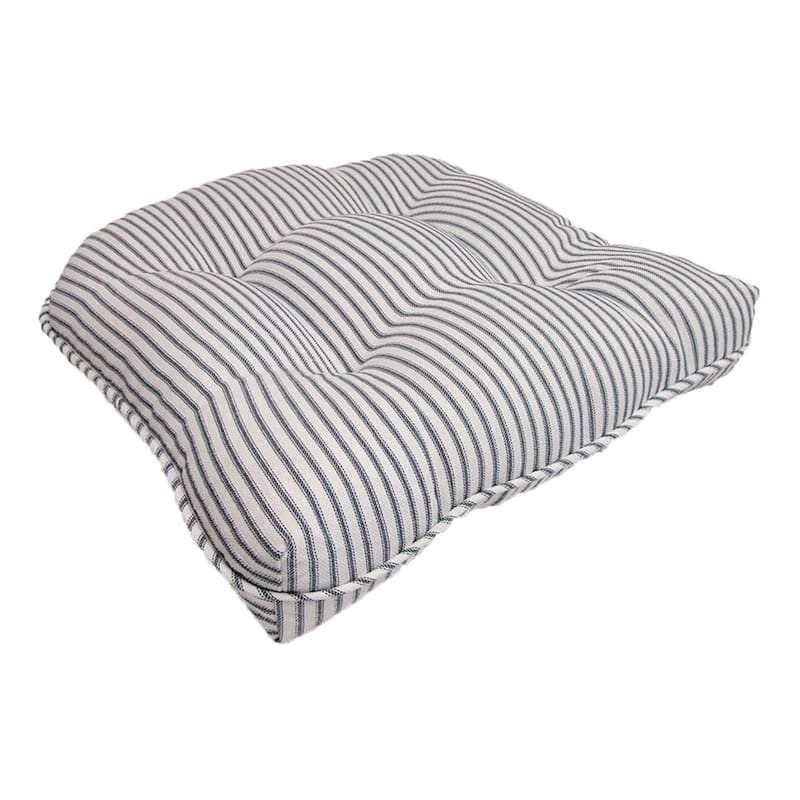 Navy Ticking Striped Outdoor Wicker Seat Cushion | At Home