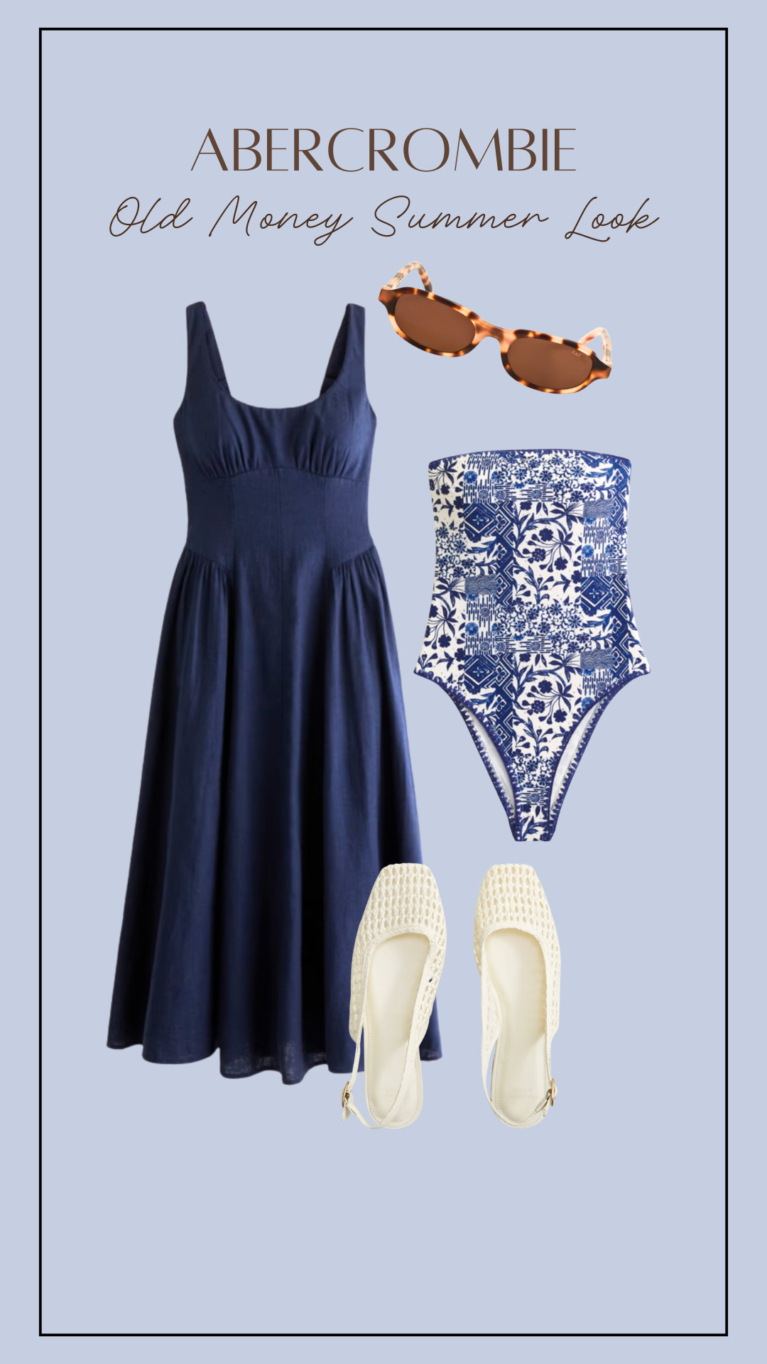 Serving timeless summer elegance ☀️🤍 This Abercrombie-inspired old money look pairs a flattering navy midi dress with a classic blue-and-white swimsuit, woven slingbacks, and tortoise sunnies for the ultimate coastal chic vibe. Perfect for vacation mornings, poolside afternoons, and seaside dinners.

Shop the look and save for your next summer getaway!

#LTKStyle #LTKSeasonal #LTKTravel #LTKVacationStyle #Abercrombie #OldMoneyStyle #QuietLuxury #SummerOutfit #ResortWear #CoastalStyle #ClassicFashion #CapsuleWardrobe #BeachStyle #VacationOutfit #PreppyFashion #SummerWardrobe #ChicStyle #TimelessFashion #EffortlessStyle #LTKFinds 

 