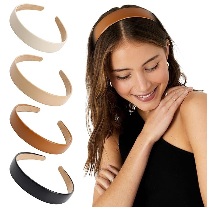 WOVOWOVO Leather Headbands for Women, 1Inch Non Slip Soft PU Hair Head Bands Diademas Para Mujer ... | Amazon (US)