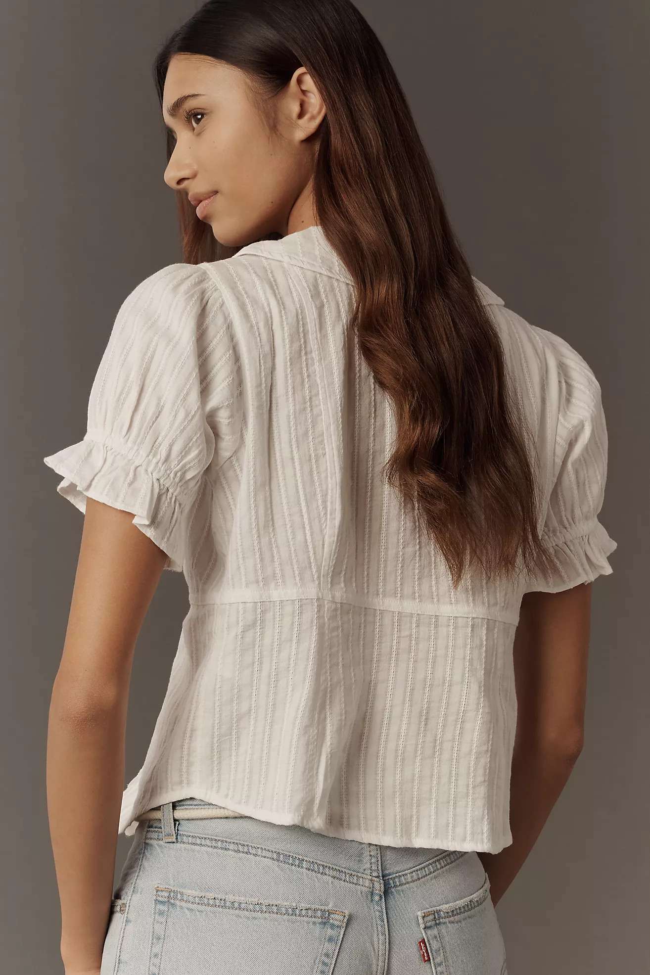 Pilcro Keira Waisted Tuxedo Blouse | Anthropologie (US)