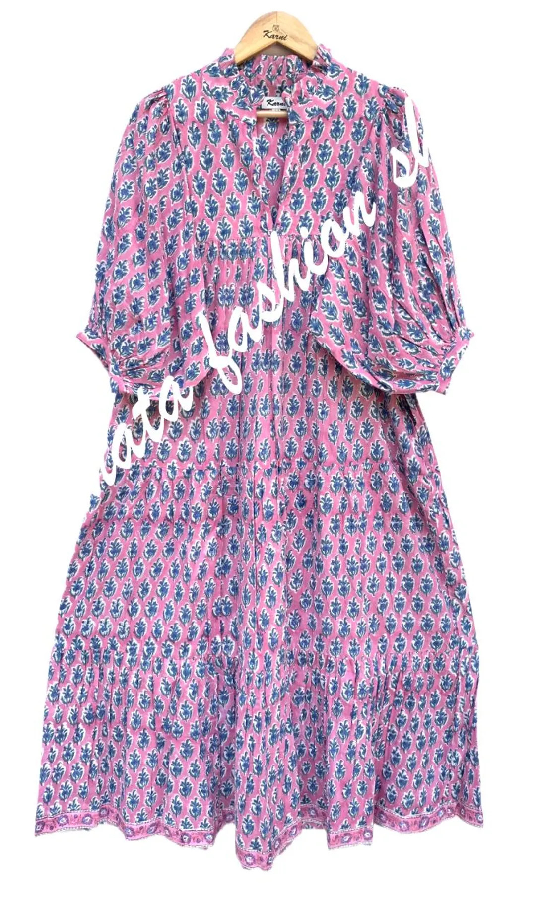 Pink & Blue Floral Block Print Maxi Dress \u2013 Cotton Boho Puff Sleeve Summer Dress - Etsy | Etsy (Global)
