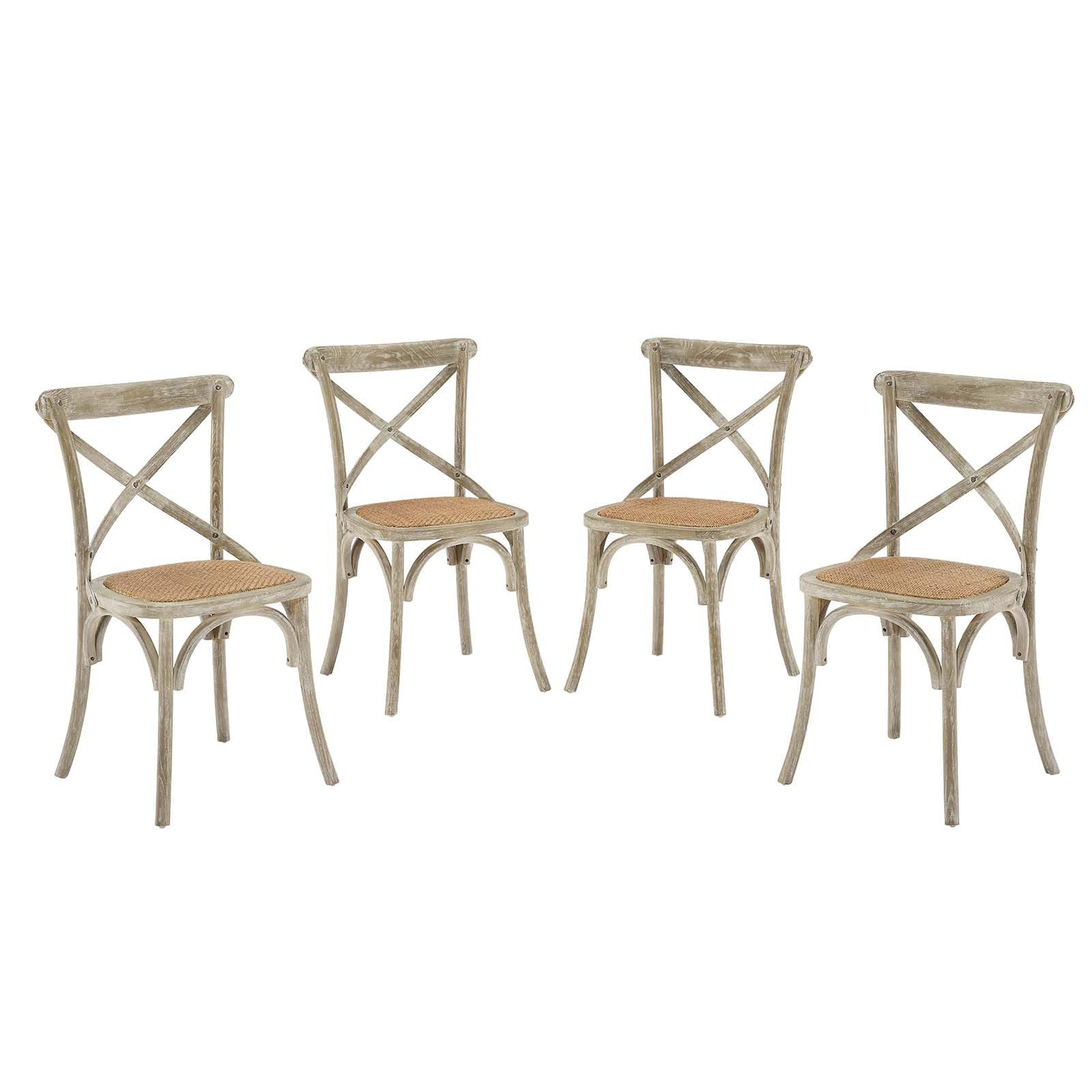Modway Gear Rustic Modern Farmhouse Elm Wood Rattan Four Dining Chairs in Gray | Amazon (US)