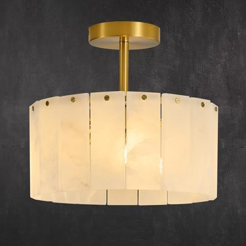 Modern Alabaster Ceiling Light Fixture: 11.8" Luxury Spanish Natural Marble Gold Semi Flush Mount... | Amazon (US)