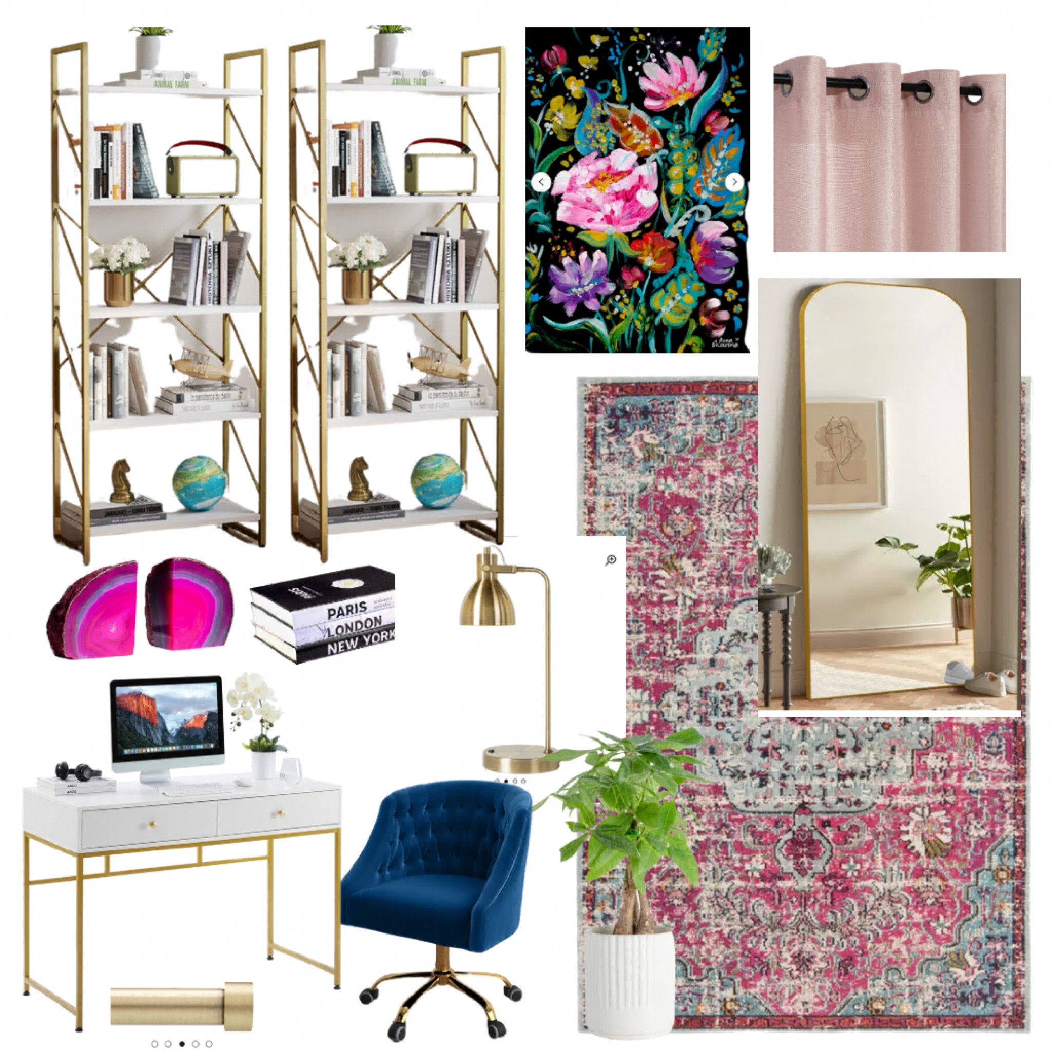 Today I’m switching things up a bit.

I’m sharing with you my home office. Since we moved last fall this room has been coming about slower than all the other rooms. What can I say, mom problems.

Just as I do with my clothes, I used majority of the things I already had in my old office in NJ.

However this room didn’t have built ins and I fell in love with these white and gold bookshelves which have a ton of storage!

I’ve added new agate bookends, a new mirror, new window treatments and some small accessories.

If you love my office you can recreate this look for yourself during Prime day and Wayfair savings week!

P.S: do you notice the similarities in the look I created yesterday for Jungle Chic and this one?

Hey at least I’m consistent!

#LTKFind #LTKhome #LTKxPrimeDay