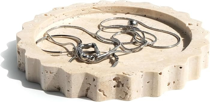 Scalloped Natural Stone Tray, 14cm Handcrafted Travertine and Marble Jewelry Organizer for Bathro... | Amazon (CA)