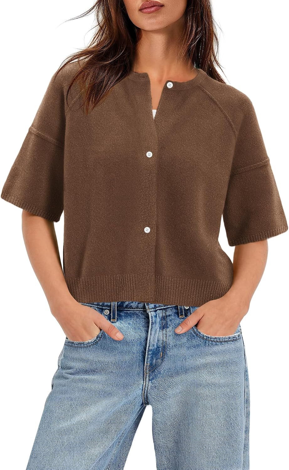 Nirovien Womens Lightweight Cropped Cardigan Short Sleeve Sweaters Fall | Amazon (US)