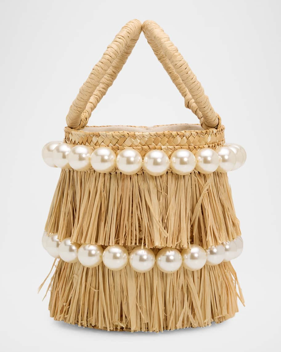 Liv Straw Pearly Bucket Tote Bag | Neiman Marcus