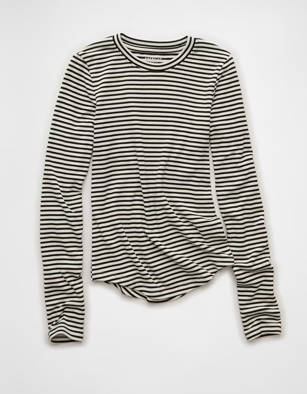 AE Long Sleeve Cozy Crewneck T-Shirt | American Eagle Outfitters (US & CA)