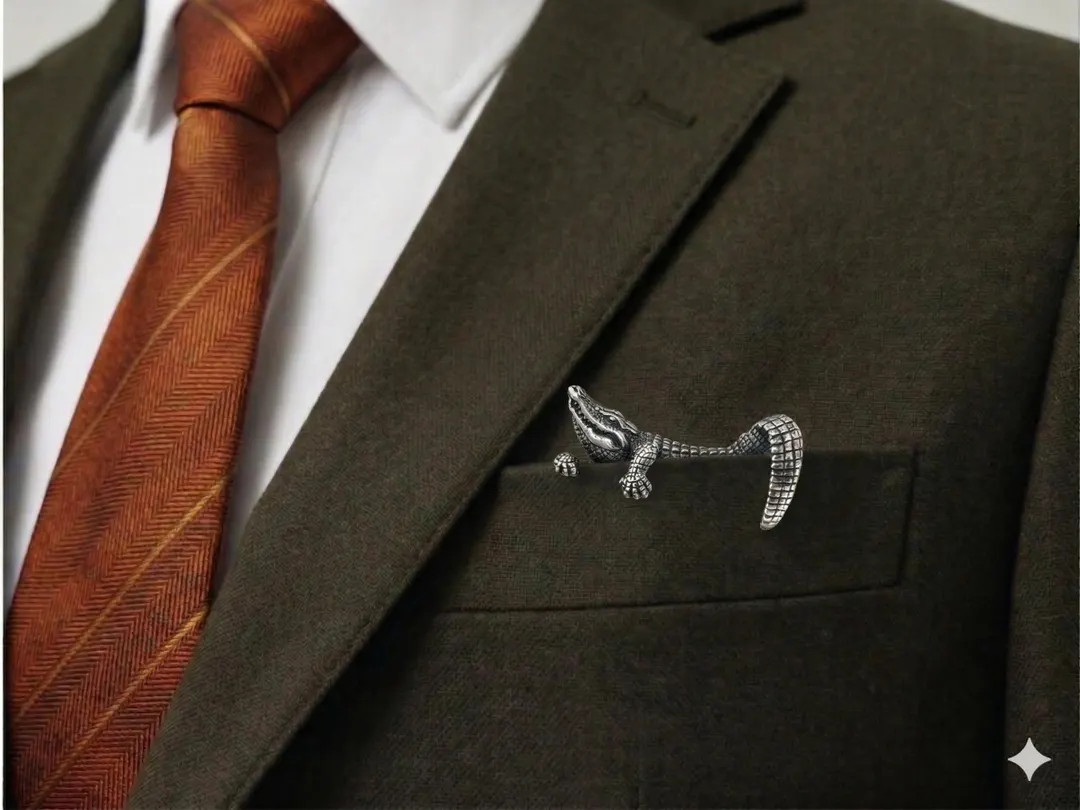 Silver Alligator Pocket Square Holder - Unique Crocodile Lapel Pin for Suits, Men's Novelty Suit ... | Etsy (US)